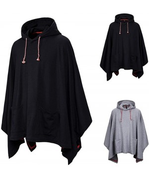 Thermal Underwear Mens Cape Coat Bat Sleeves Cloak Pocket Irregular Solid Casual Pullover Hoodies - B-gray - CT1934I0H8L