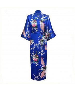 Robes Women Long Robe Print Flower Peacock Kimono Bathrobe Gown Bride Bridesmaid Wedding Robes Sexy Sleepwear Royal Blue a - ...