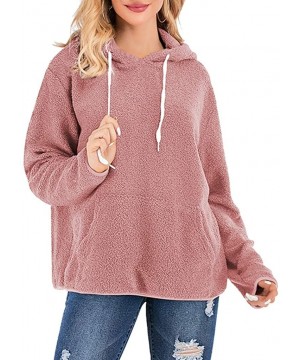 Baby Dolls & Chemises Tops for Women Fashion Hoodies Sweatshirts Winter Warm Long Sleeve Hooded Plush Sweater Top - Pink - CQ...