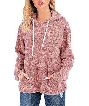 Baby Dolls & Chemises Tops for Women Fashion Hoodies Sweatshirts Winter Warm Long Sleeve Hooded Plush Sweater Top - Pink - CQ...