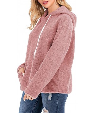 Baby Dolls & Chemises Tops for Women Fashion Hoodies Sweatshirts Winter Warm Long Sleeve Hooded Plush Sweater Top - Pink - CQ...