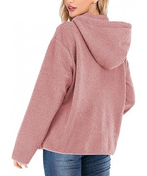 Baby Dolls & Chemises Tops for Women Fashion Hoodies Sweatshirts Winter Warm Long Sleeve Hooded Plush Sweater Top - Pink - CQ...