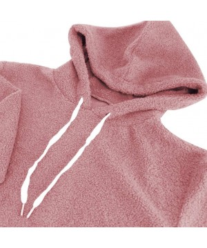 Baby Dolls & Chemises Tops for Women Fashion Hoodies Sweatshirts Winter Warm Long Sleeve Hooded Plush Sweater Top - Pink - CQ...