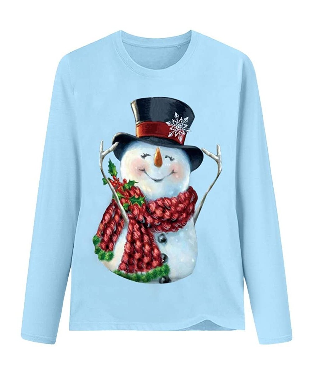 Sets Women's Christmas Plus Size Shirts Casual Pull Sleeve Snowman Print Pullover Solid Loose Fall Blouse Top Tee - Aa - CQ18...