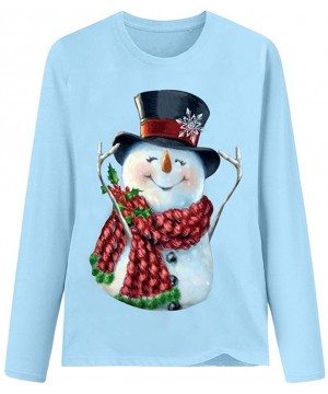 Sets Women's Christmas Plus Size Shirts Casual Pull Sleeve Snowman Print Pullover Solid Loose Fall Blouse Top Tee - Aa - CQ18...