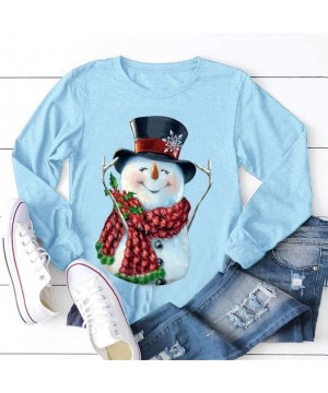 Sets Women's Christmas Plus Size Shirts Casual Pull Sleeve Snowman Print Pullover Solid Loose Fall Blouse Top Tee - Aa - CQ18...