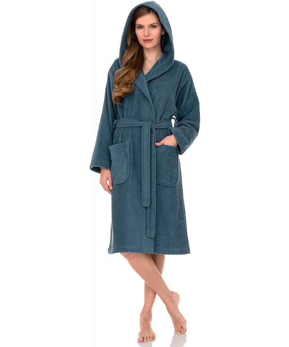 Robes Women's Hooded Robe- Turkish Cotton Terry Cloth Bathrobe - Blue Heaven - CN190NIW748