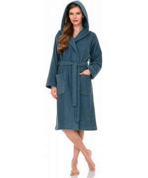 Robes Women's Hooded Robe- Turkish Cotton Terry Cloth Bathrobe - Blue Heaven - CN190NIW748