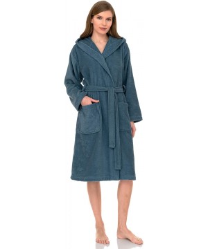 Robes Women's Hooded Robe- Turkish Cotton Terry Cloth Bathrobe - Blue Heaven - CN190NIW748