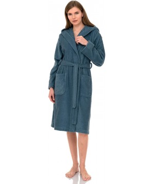 Robes Women's Hooded Robe- Turkish Cotton Terry Cloth Bathrobe - Blue Heaven - CN190NIW748