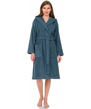 Robes Women's Hooded Robe- Turkish Cotton Terry Cloth Bathrobe - Blue Heaven - CN190NIW748