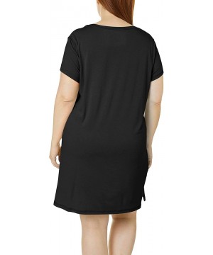 Nightgowns & Sleepshirts Cool Girl Plus Solid Pocket Short Sleeve T-Shirt Nightgown - Black - C6193ZHIMM8