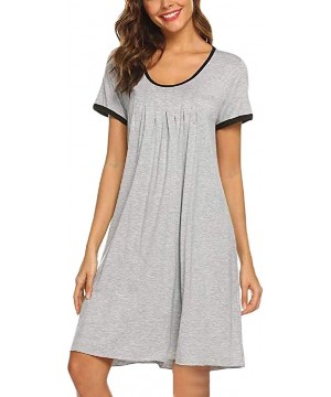 Nightgowns & Sleepshirts Women Sleepwear Comfy Nightgown Short Sleeve Pleated Crew Neck Nightshirt - 2 - C419E7O87DT