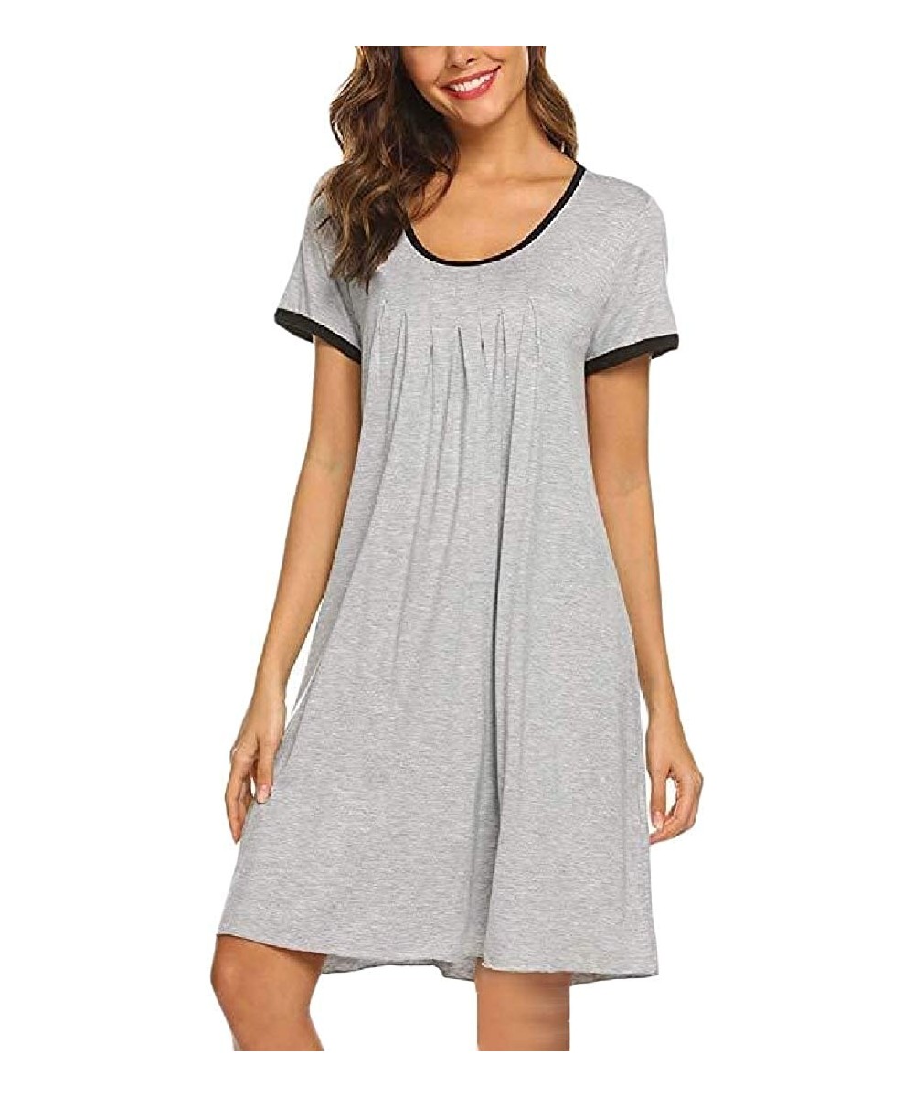 Nightgowns & Sleepshirts Women Sleepwear Comfy Nightgown Short Sleeve Pleated Crew Neck Nightshirt - 2 - C419E7O87DT