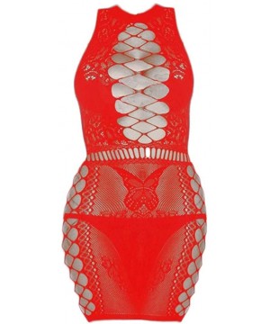 Baby Dolls & Chemises Women Sexy Temptation Lingerie Babydoll Lace Mesh Nightwear with G-String - Red - C7197QKQQQS