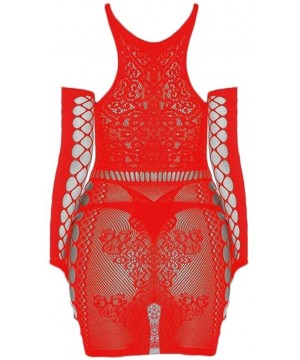 Baby Dolls & Chemises Women Sexy Temptation Lingerie Babydoll Lace Mesh Nightwear with G-String - Red - C7197QKQQQS