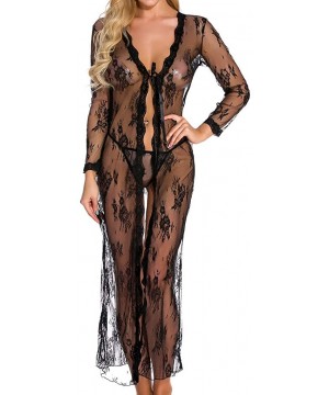 Tops Sexy Onesies Sexy Lingerie For Women Dress Bud Silk Mesh Underwear Deep v-Neck Pajamas Slip Skirt - Black - CT18TZIZHM5