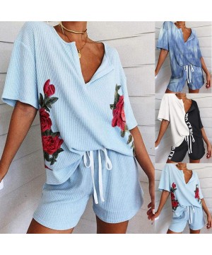 Sets Women's T-Shirt Gradient Short Sleeve Tops Blouse Tie-Dye Printed Shorts Long Sleeve 2 Piece Pajamas Set Sleepwear - Bla...