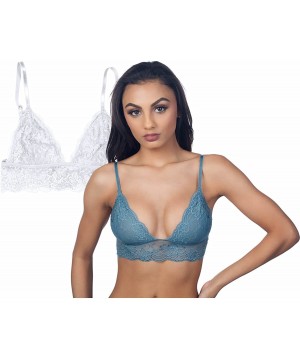 Bras Women's Full Lace Bralette with Hook Clasp - 2 Pack Lt Teal/White - CS12EO4ECZN