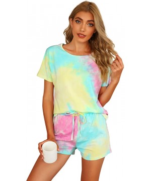 Sets Women's Tie Dye Printed Pajama Set Sleepwear Nightwear Top and Shorts Pjs Set - Yellow - CS19EGK8HEK