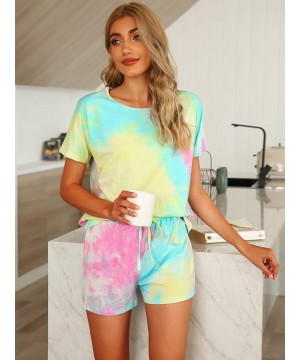 Sets Women's Tie Dye Printed Pajama Set Sleepwear Nightwear Top and Shorts Pjs Set - Yellow - CS19EGK8HEK