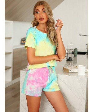 Sets Women's Tie Dye Printed Pajama Set Sleepwear Nightwear Top and Shorts Pjs Set - Yellow - CS19EGK8HEK