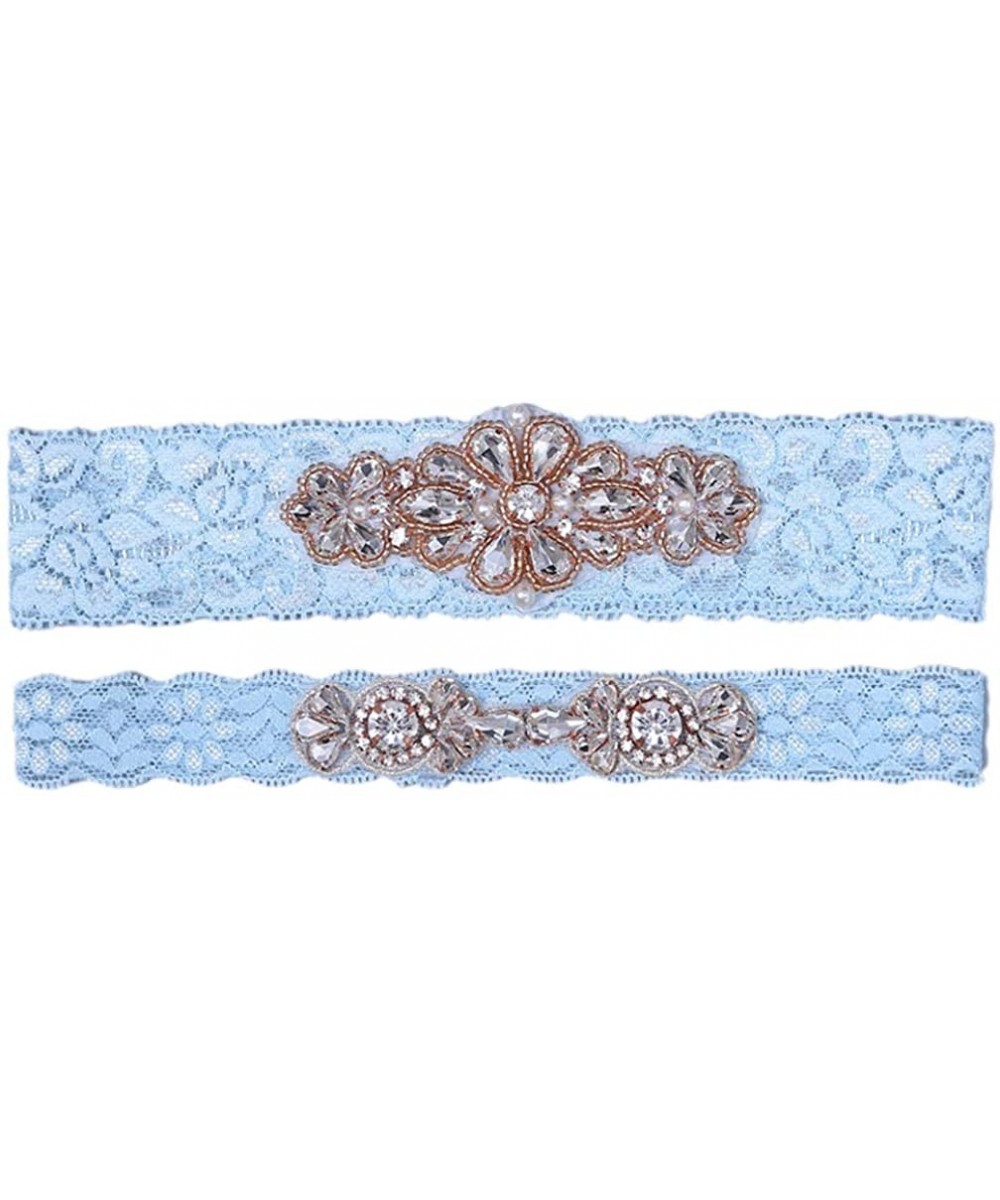 Garters & Garter Belts 2019 Handmade Rhinstones Lace Wedding Garters for Bride Garter Set 2 Pcs - D-blue - C318NCRSN0S