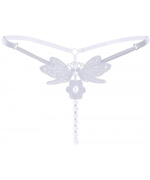 Panties Sexy Lingerie Panty Butterfly Embroidery with Pearls G-String Strappy Briefs Thongs Underwear - White - CL18NW73I83