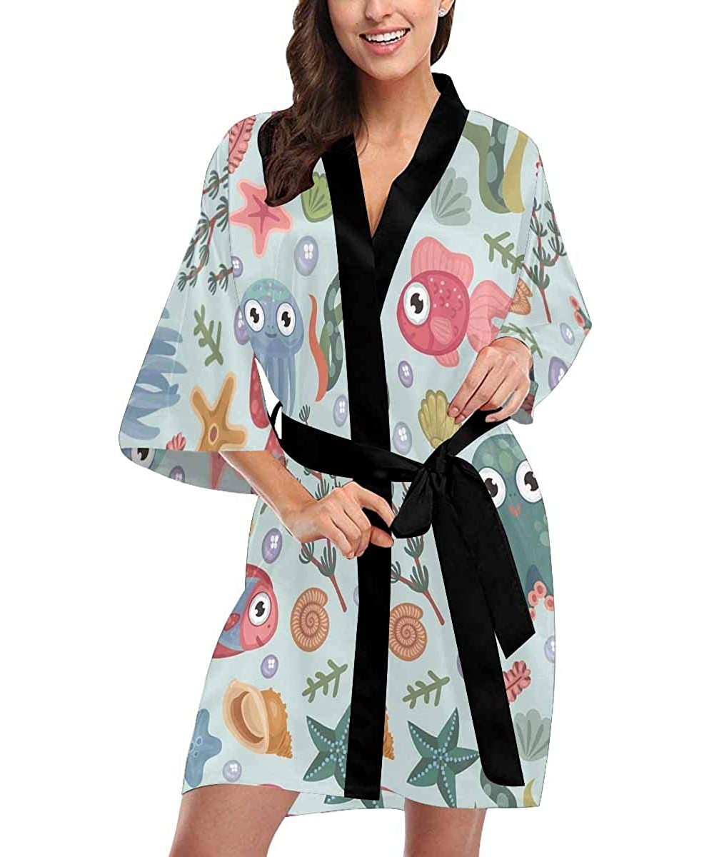 Robes Custom Octopus Seashells Corals Women Kimono Robes Beach Cover Up for Parties Wedding (XS-2XL) - Multi 1 - CN194X6G0OE