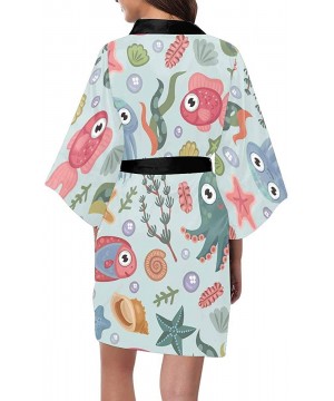 Robes Custom Octopus Seashells Corals Women Kimono Robes Beach Cover Up for Parties Wedding (XS-2XL) - Multi 1 - CN194X6G0OE