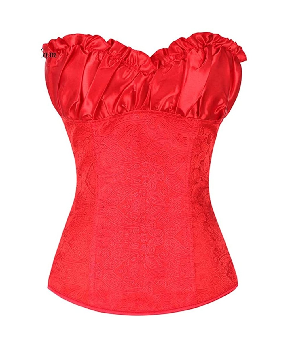 Bustiers & Corsets Women's Fashion Sexy Lace Trim Corset Overbust Waist Cincher Bustier Top - Red - CF18LQ859CD