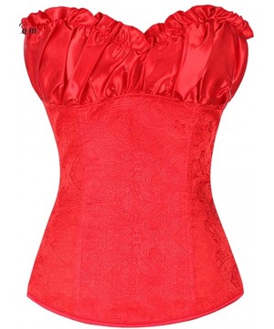 Bustiers & Corsets Women's Fashion Sexy Lace Trim Corset Overbust Waist Cincher Bustier Top - Red - CF18LQ859CD