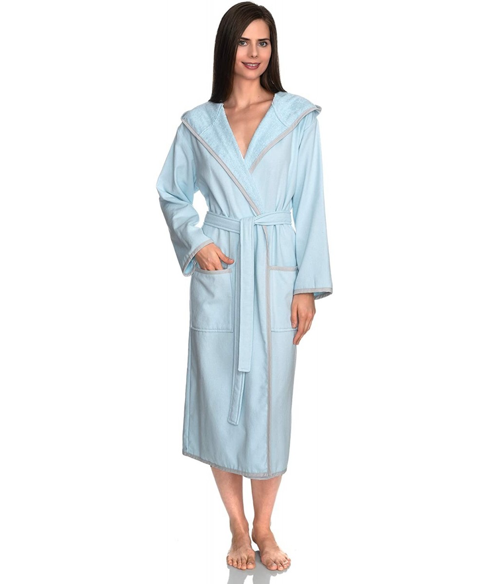 Robes Women's Robe- Cotton Lined Hooded Terry Bathrobe - Aquamarine - C21884SCMAR