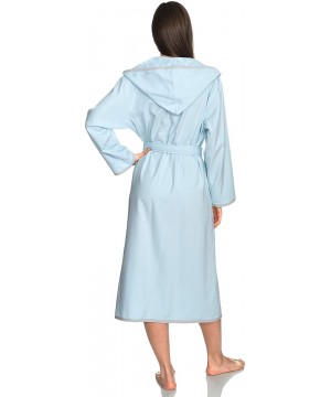 Robes Women's Robe- Cotton Lined Hooded Terry Bathrobe - Aquamarine - C21884SCMAR