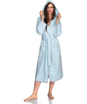 Robes Women's Robe- Cotton Lined Hooded Terry Bathrobe - Aquamarine - C21884SCMAR