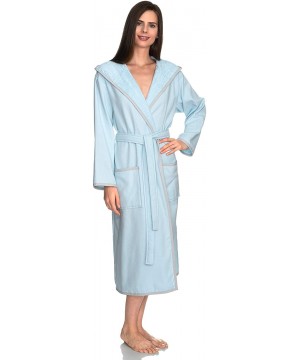 Robes Women's Robe- Cotton Lined Hooded Terry Bathrobe - Aquamarine - C21884SCMAR