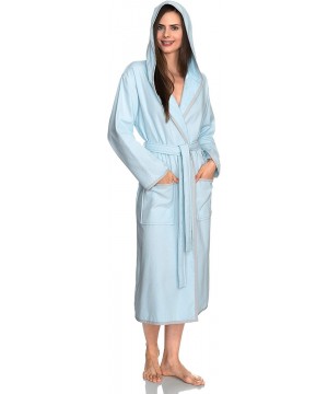 Robes Women's Robe- Cotton Lined Hooded Terry Bathrobe - Aquamarine - C21884SCMAR