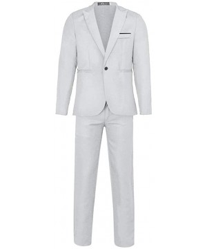 Thermal Underwear Mens Slim Button Suit Pure Color Dress Blazer Host Show Jacket Coat Pants - White - C018YNH3MC9