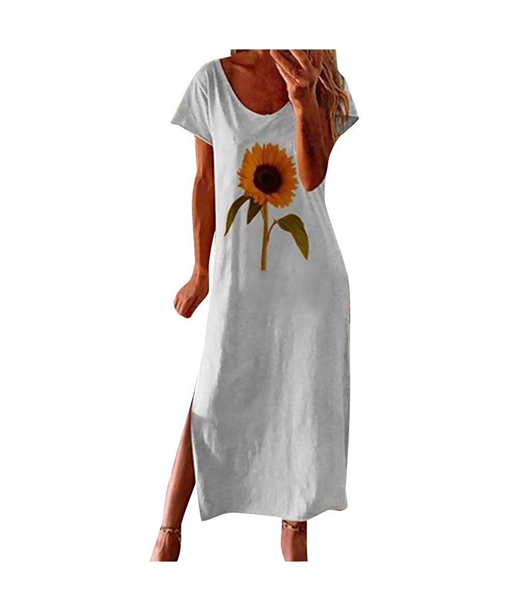 Nightgowns & Sleepshirts Women's Short Sleeve Maxi Dress with Pockets Casual Loose Tunics Summer Long Dress Loungewear Nightg...