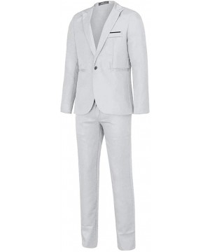 Thermal Underwear Mens Slim Button Suit Pure Color Dress Blazer Host Show Jacket Coat Pants - White - C018YNH3MC9