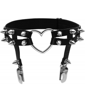 Garters & Garter Belts Adjustable Leather Leg Harness Garter Belt Punk Gothic Thigh Ring Garter - Black- Silver Spike - C218S...