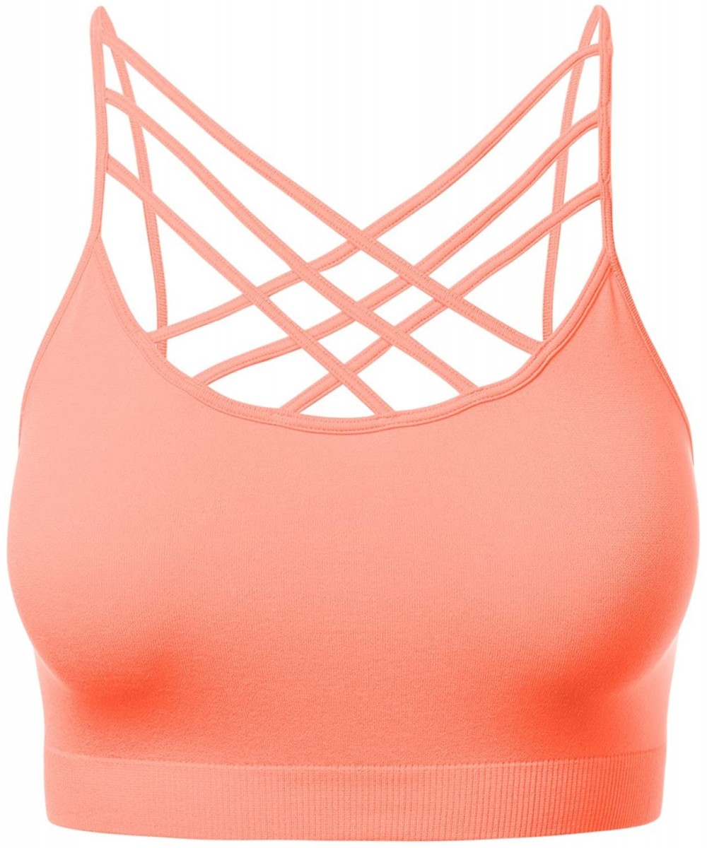 Bras Women's Novelty Bras Seamless Triple Criss-Cross Front Bralette Sports Bra - 102-neon Coral - CK1880303Q8