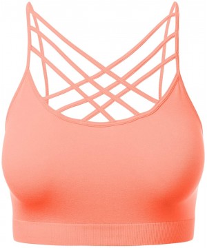 Bras Women's Novelty Bras Seamless Triple Criss-Cross Front Bralette Sports Bra - 102-neon Coral - CK1880303Q8