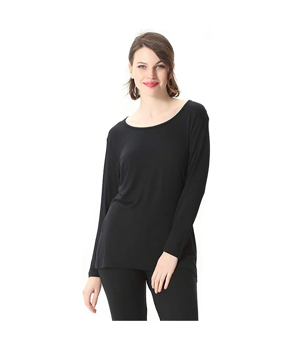 Thermal Underwear Modal Cotton Winter Pajamas for Women-Plus Size Thermal Underwear Set - Black - CT1920KXAA4