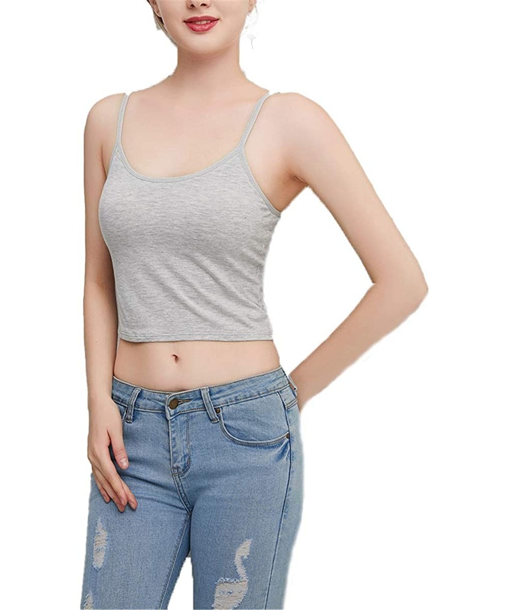 Camisoles & Tanks Women Modal Camisole with Built in Bra- Adjustable Straps Solid Color Yoga Cami Tank Tops - Grey - CW19DOH6KOQ