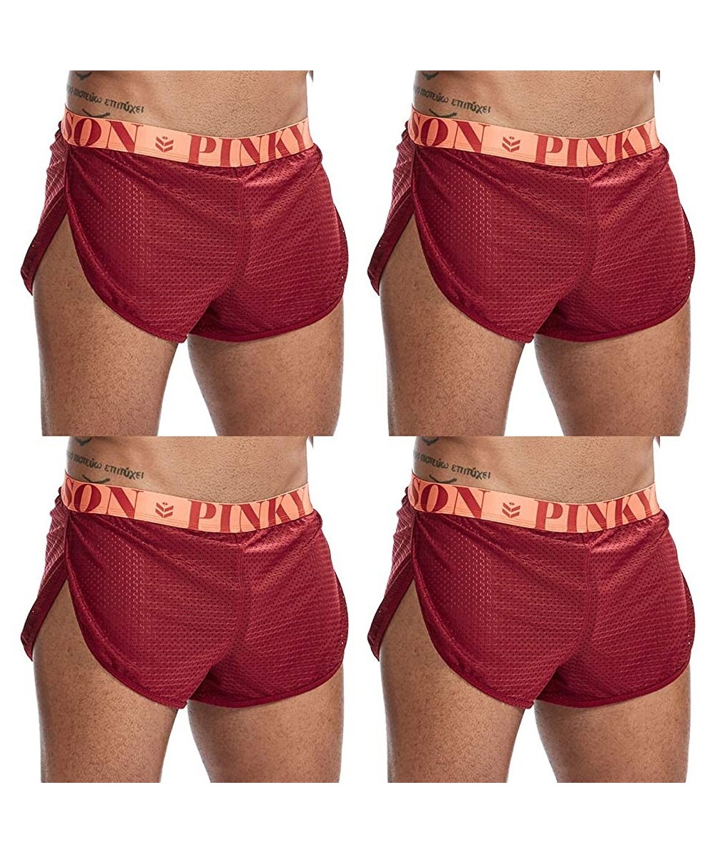 Boxer Briefs Men's Boxer Underwear Split Side Sexy Mesh Breathable Underpants - Red-4peak - C2197T6O743