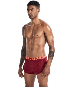 Boxer Briefs Men's Boxer Underwear Split Side Sexy Mesh Breathable Underpants - Red-4peak - C2197T6O743