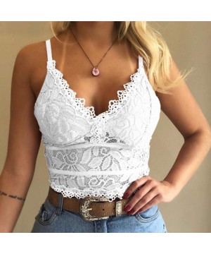 Camisoles & Tanks Women Plus Size Vest Crop Wireless Bra Lingerie Sexy V-Neck Underwear Camisole Bra Intimates - White - CF19...