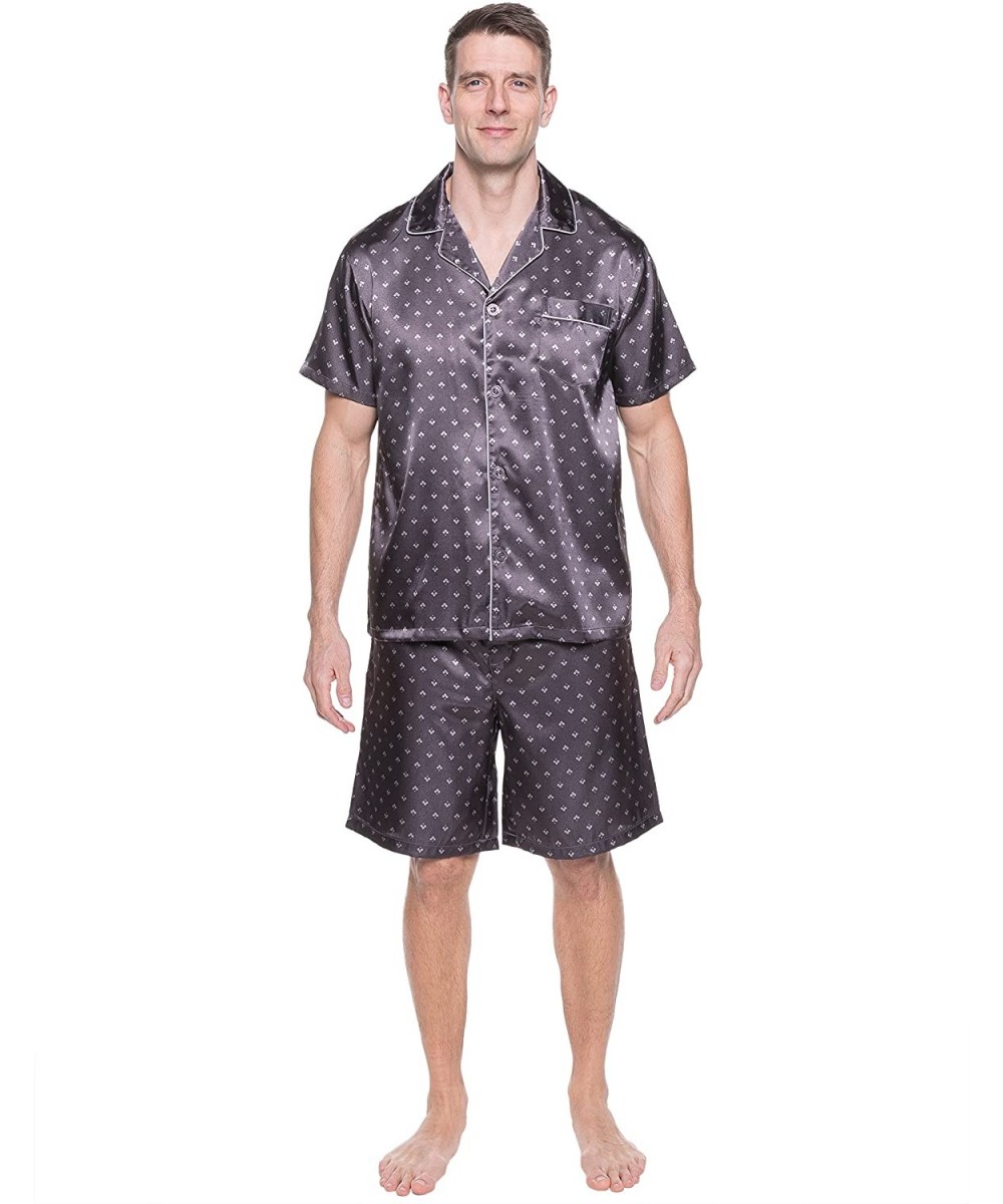 Sleep Sets Twin Boat Mens Satin Short Sleepwear/Pajama Set - Diamond Squares Dark Grey - CD12N3DT1NH