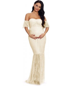 Nightgowns & Sleepshirts Women's Off Shoulder Ruffle Sleeve Lace Mermaid Maternity Baby Shower Gown Maxi Photography Dress - ...